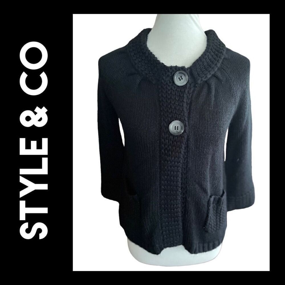 Style & Co Black Two Button Closure Cardigan Sweater Size X-Small